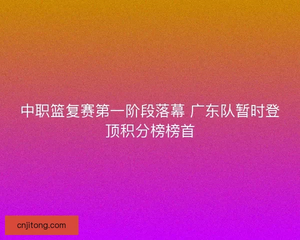 中职篮复赛第一阶段落幕 广东队暂时登顶积分榜榜首